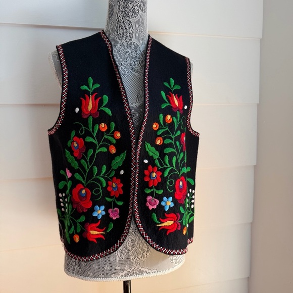 Vintage Jackets & Blazers - Traditional Hungarian Matyo Vest Floral embroidered Folk Vest